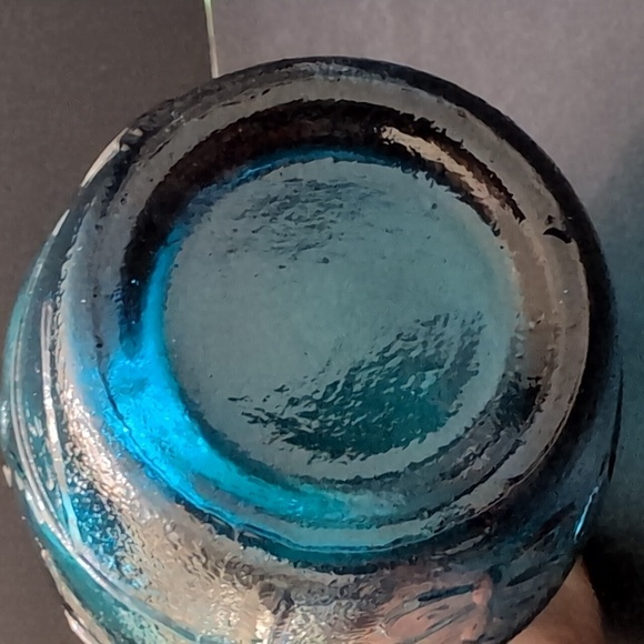 VGT,Mid Century,Dark Teal Empoli Glass Genie Vase with Butterflies/Fruit,Vines. - Picture 8 of 9